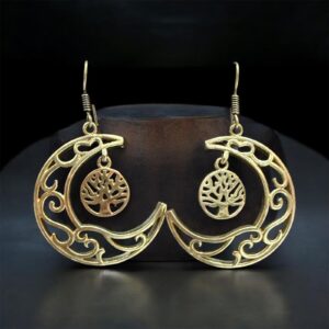 Celestial Tree of Life Crescent Moon Earrings